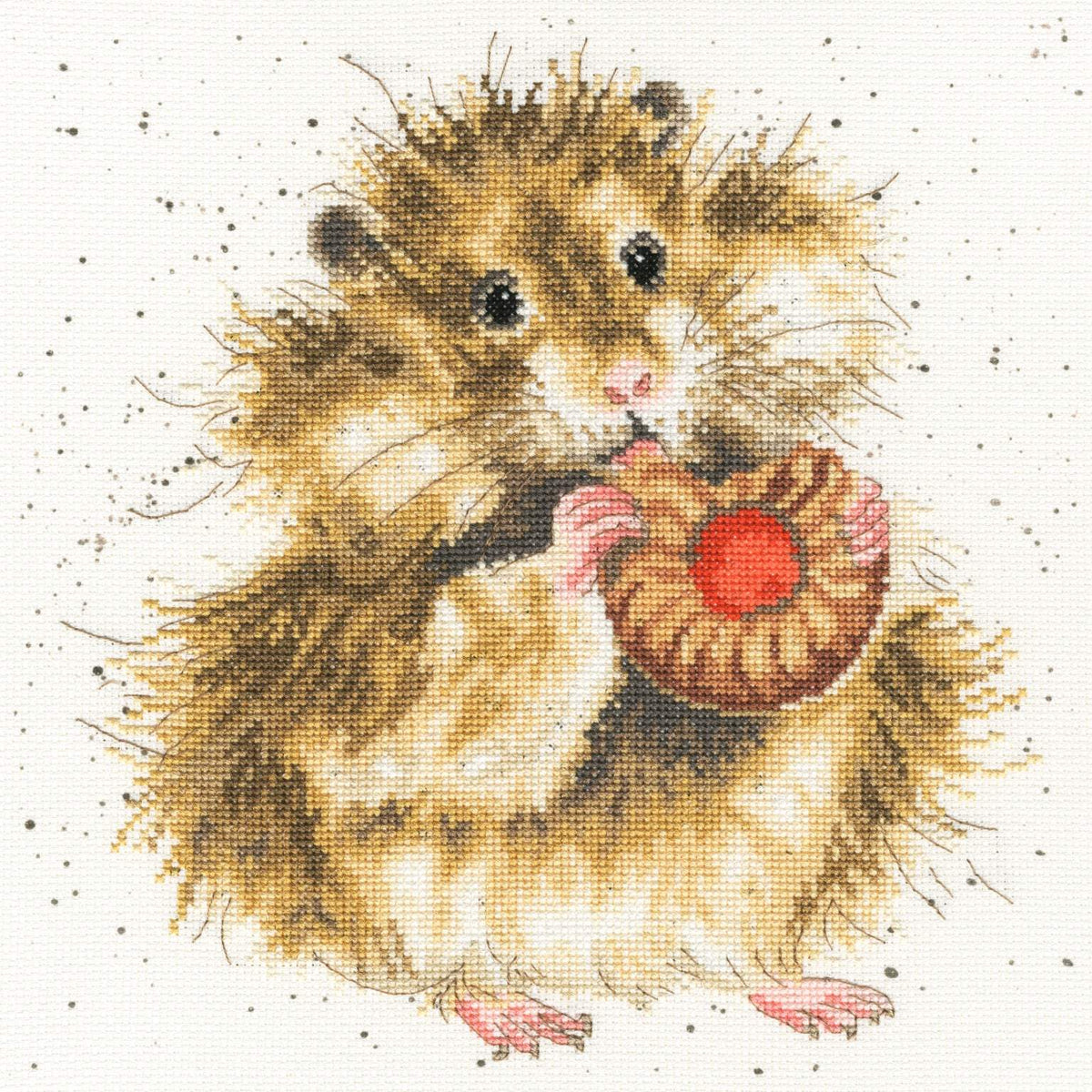 The Diet Starts Tomorrow cross stitch kit featuring a hamster eating a biscuit by Bothy Threads