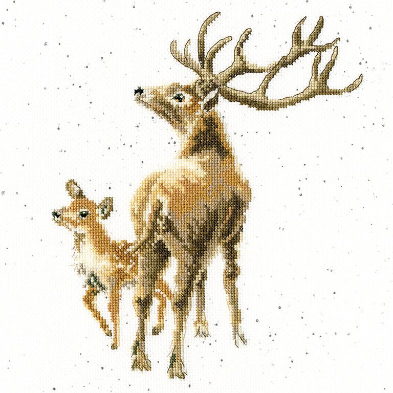 Wild at Heart Gift Set cross stitch kit featuring stitched deer design on speckled Aida fabric