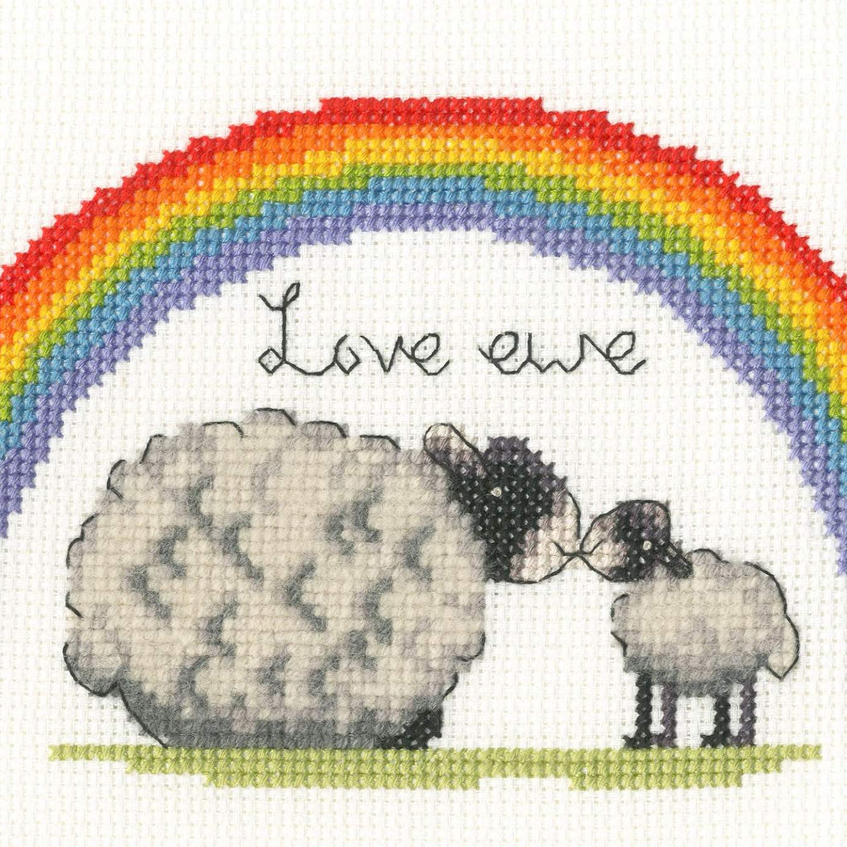 Mother's Love Cross Stitch Kit with sheep and rainbow design