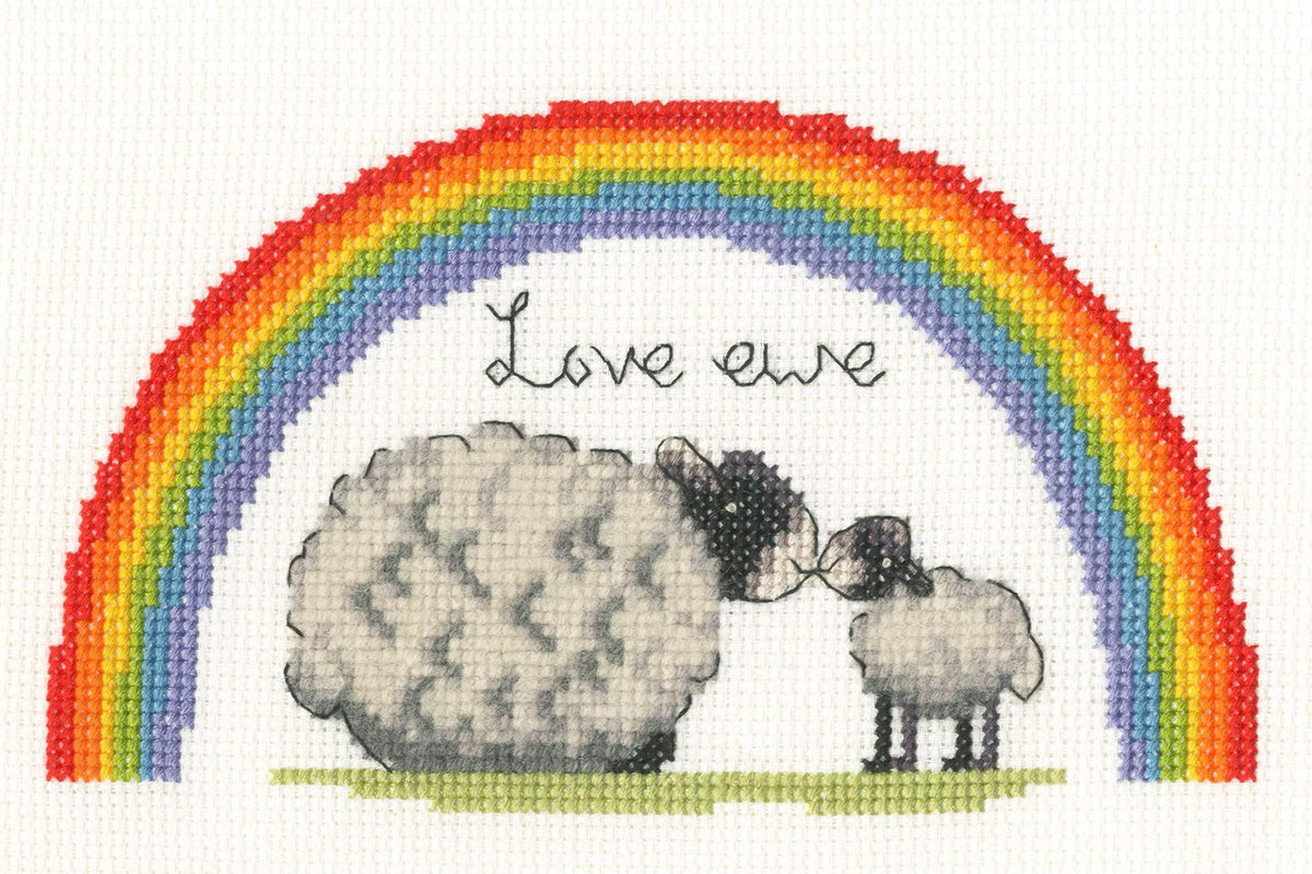 Mother's Love Cross Stitch Kit with sheep and rainbow design