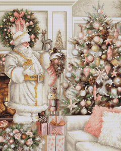 White Santa With Christmas Tree Cross Stitch Kit