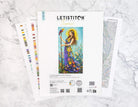 Goddess of the Summer cross stitch kit with 16 count white Aida fabric and pre-sorted cotton threads
