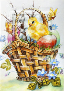 Easter Chicken in a Basket Greeting Card Cross Stitch Kit