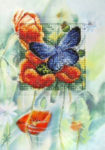 Butterly and Poppies Greeting Card Cross Stitch Kit