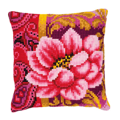 Pink Flower Cross Stitch Cushion Front Kit