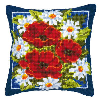 Cushion ~ Cross Stitch Kit ~ Poppies (Blue Background)
