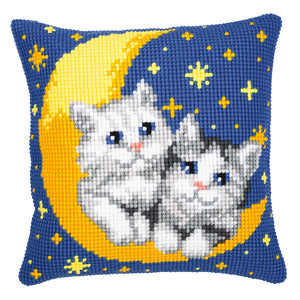 Cushion ~ Cross Stitch Kit ~ Moon And Kittens