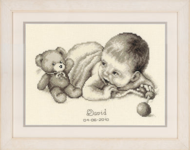 Birth Record ~ Counted Cross Stitch Kit ~ Baby with Teddy