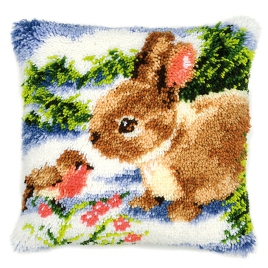 Cushion Latch Hook Kit ~ Winter Scene Rabbit and Robin