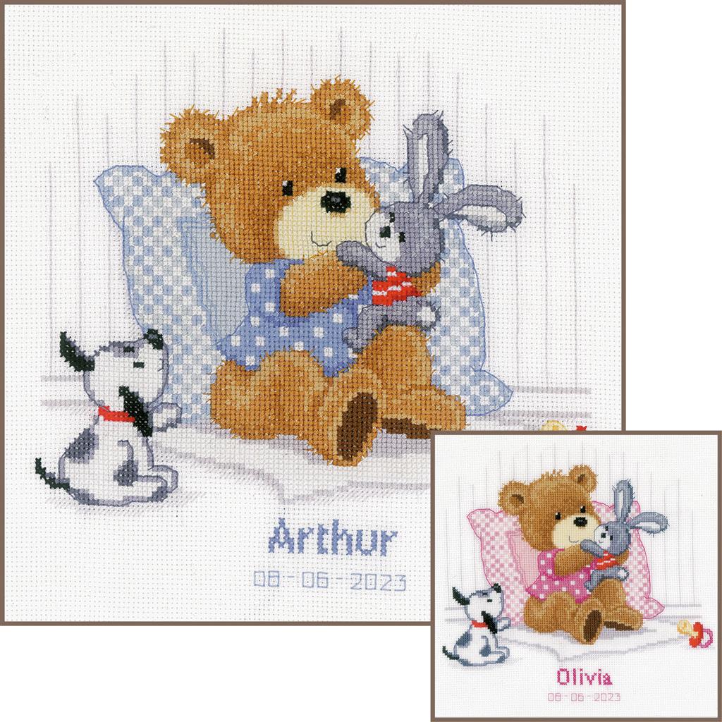 Bear, Rabbit and Dog Birth Record Cross Stitch Kit