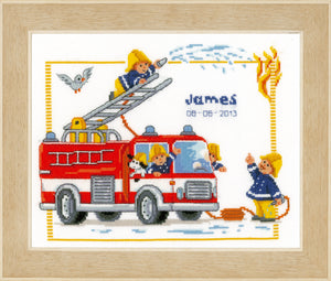Counted Cross Stitch Kit ~ Birth Record Fire Engine