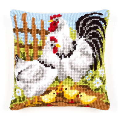 Cushion Cross Stitch Kit ~ Rooster Family