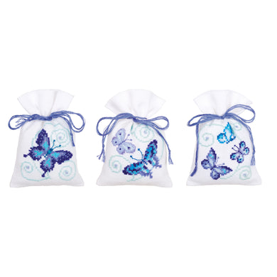 Counted Cross Stitch Kit ~ Gift Bags ~ Blue Butterflies Set of 3