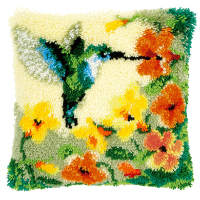 Cushion Latch Hook Kit ~ Hummingbird & Flowers