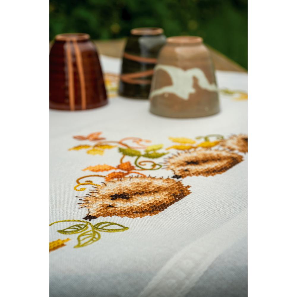 Embroidery Kit Tablecloth ~ Hedgehogs & Autumn Leaves