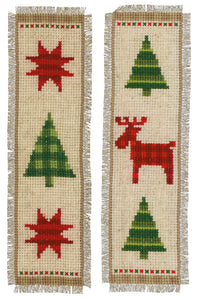 Bookmark Counted Cross Stitch Kit ~ Checkered Christmas Trees Set of 2