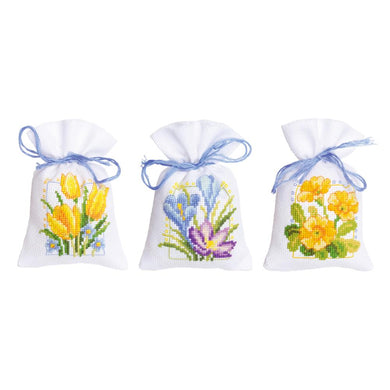Counted Cross Stitch Kit ~ Gift Bags ~ Spring Flowers Set of 3
