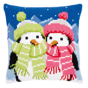 Cushion Cross Stitch Kit ~ Penguins with Scarf