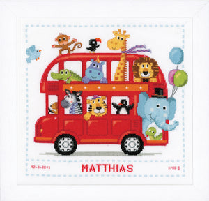 Counted Cross Stitch Kit ~ Birth Record Funny Bus