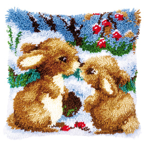 Cushion Latch Hook Kit ~ Snow Rabbits