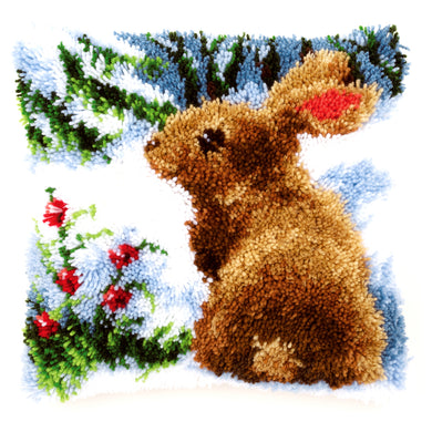 Cushion Latch Hook Kit ~ Rabbit in the Snow