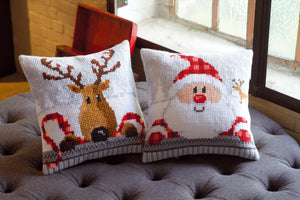 Cushion Cross Stitch Kit ~ Santa in a Plaid Hat