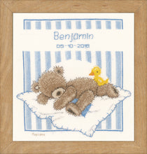 Load image into Gallery viewer, Counted Cross Stitch Kit ~ Birth Record ~ Popcorn Bear &amp; Soufflé Duck