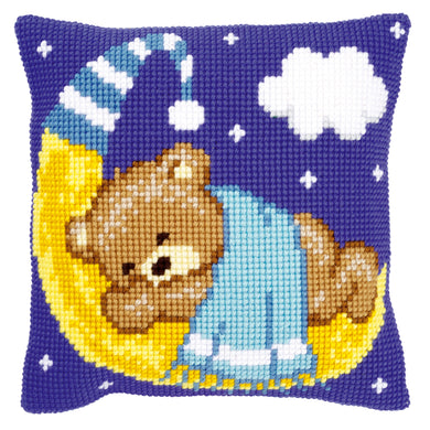 Cushion Cross Stitch Kit ~ Teddy on the Moon Blue