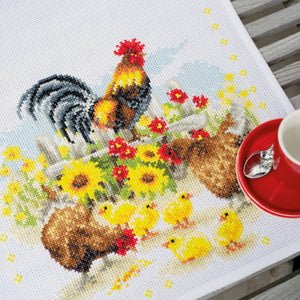 Runner Counted Cross Stitch Kit ~ Chickens in Flowers