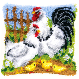 Cushion Latch Hook Kit ~ Chicken Family on a Farm
