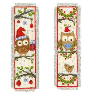Bookmarks Counted Cross Stitch Kit ~ Owls In Santa Hats Set of 2