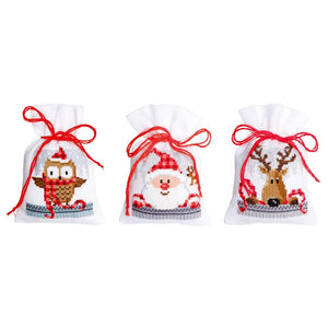 Counted Cross Stitch Kit ~ Pot-Pourri Bag ~ Christmas Buddies Set of 3