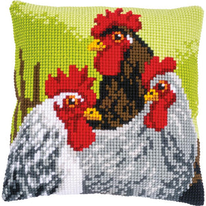Rooster and Chickens - Cross Stitch Cushion Front Kit
