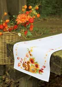 Counted Cross Stitch Kit Table Runner ~ Squirrel in Autumn