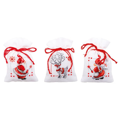 Gift Bags Counted Cross Stitch Kit ~ Christmas Elves Set of 3
