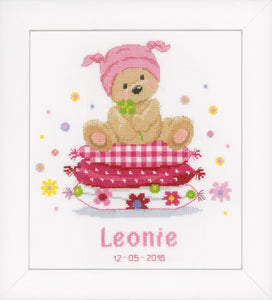 Counted Cross Stitch Kit ~ Birth Record Bear On Pillow