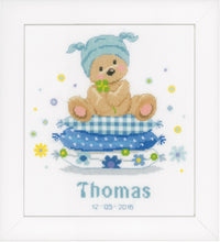 Load image into Gallery viewer, Counted Cross Stitch Kit ~ Birth Record Bear On Pillow