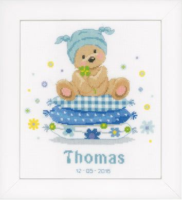 Counted Cross Stitch Kit ~ Birth Record Bear On Pillow