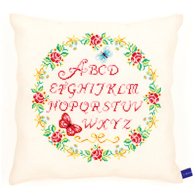 Cushion Counted Cross Stitch Kit ~ Alphabet and Roses