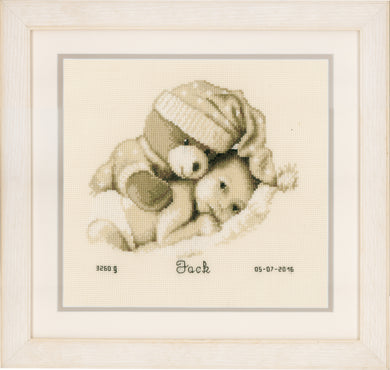 Counted Cross Stitch Birth Record ~ Baby & Teddy