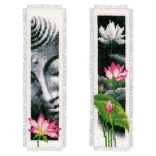 Load image into Gallery viewer, Bookmarks Counted Cross Stitch Kit ~ Lotus &amp; Buddha Set of 2