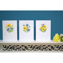 Load image into Gallery viewer, Card Counted Cross Stitch Kit ~ Blue &amp; Yellow Flowers Set of 3