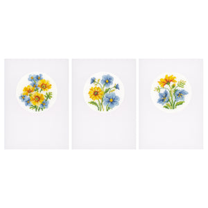 Card Counted Cross Stitch Kit ~ Blue & Yellow Flowers Set of 3