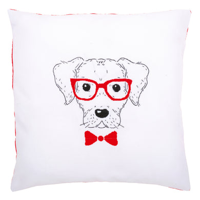 Cushion Embroidery Kit ~ Dog with Red Glasses
