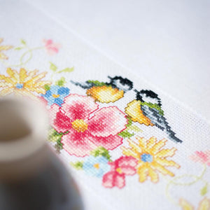 Tablecloth Counted Cross Stitch Kit ~ Tits & Spring Flowers