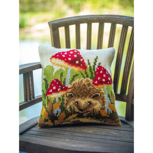 Cushion Cross Stitch Kit ~ Hedgehog and Mushrooms
