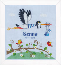 Load image into Gallery viewer, Birth Record Counted Cross Stitch Kit ~ Stork