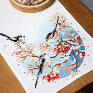 Runner Counted Cross Stitch Kit ~ Long-Tailed Tits & Red Berries