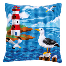 Load image into Gallery viewer, Cushion Cross Stitch Kit ~ Lighthouse and Seagulls