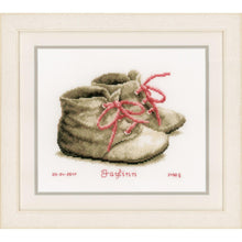Load image into Gallery viewer, Birth Record Counted Cross Stitch Kit ~ Baby Shoes